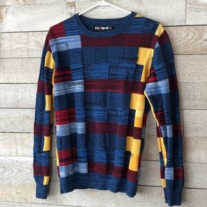 Desigual Vibrant Colour Block Blue Sweater